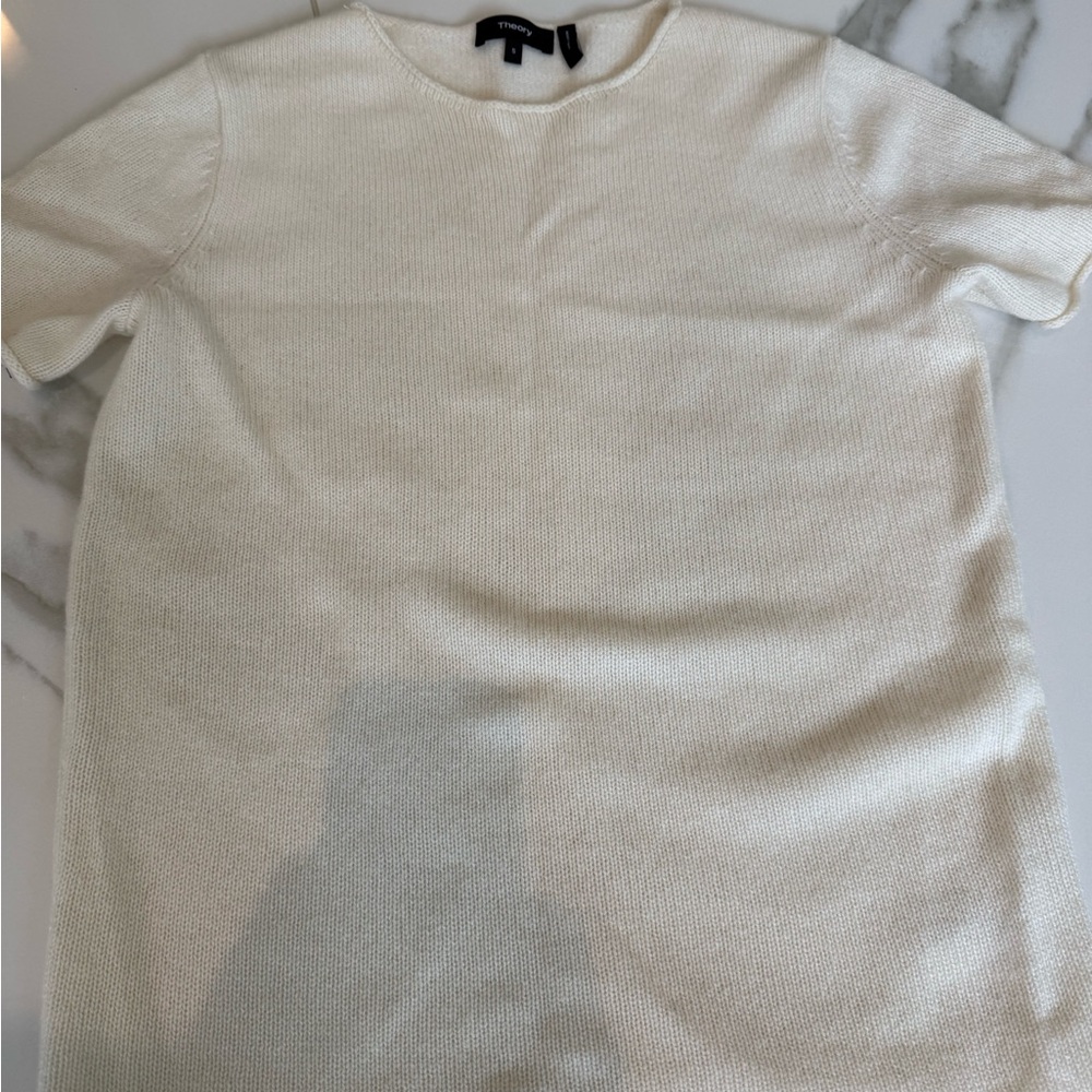 Theory Ivory 100% Cashmere Short Sleeve Sweater